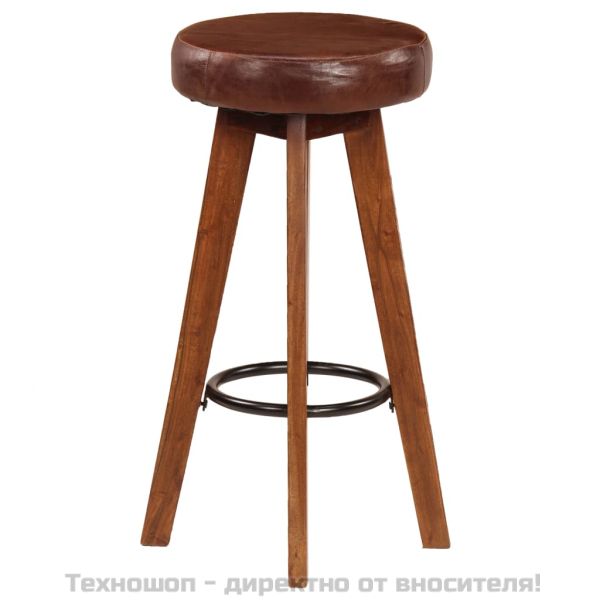 Бар столове, 2 бр, естествена кожа и акациево дърво масив