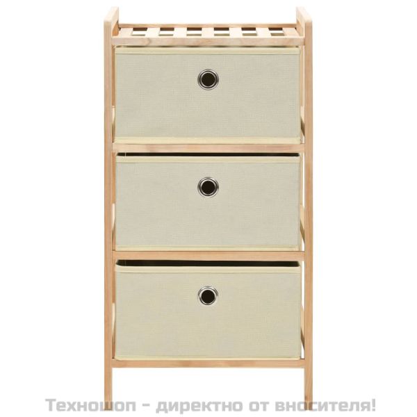 Шкаф за съхранение с 3 кошници от текстил, дърво кедър, бежов