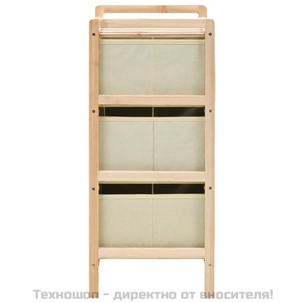 Шкаф за съхранение с 3 кошници от текстил, дърво кедър, бежов
