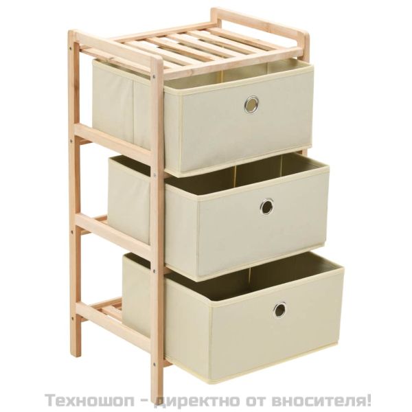 Шкаф за съхранение с 3 кошници от текстил, дърво кедър, бежов