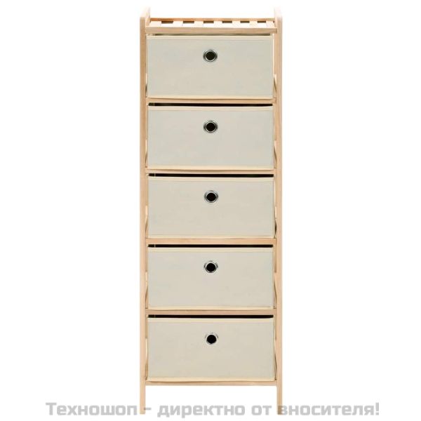 Шкаф за съхранение с 5 кошници от текстил, дърво кедър, бежов