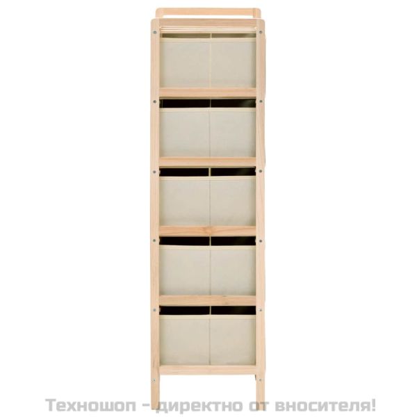 Шкаф за съхранение с 5 кошници от текстил, дърво кедър, бежов