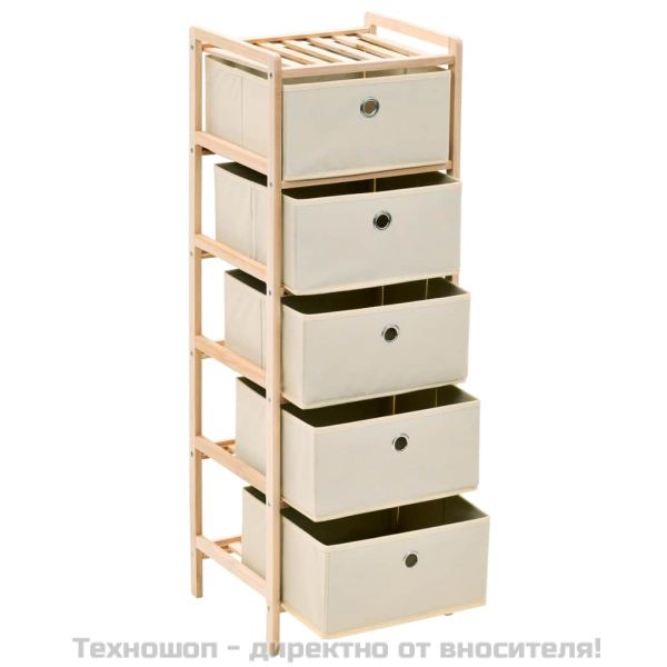 Шкаф за съхранение с 5 кошници от текстил, дърво кедър, бежов