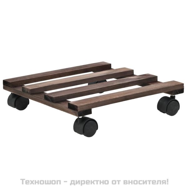 Цветарници на колелца, 4 бр, кедрово дърво, 25x25 см
