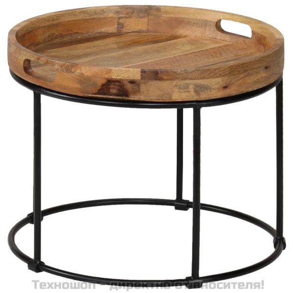 Маса за кафе, мангово дърво масив и стомана, 50x40 см