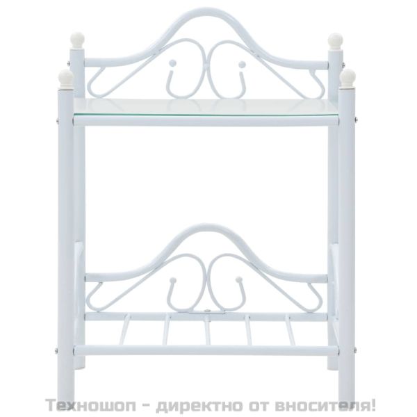 Нощна масичка, стомана и закалено стъкло, 45x30,5x60 см, бяла