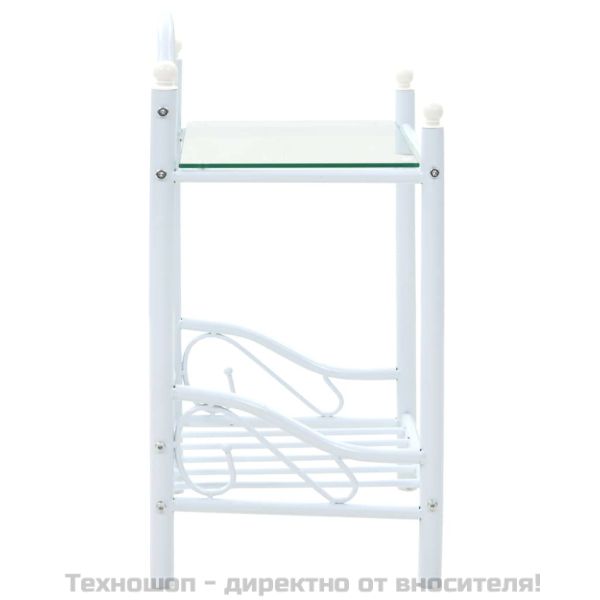 Нощна масичка, стомана и закалено стъкло, 45x30,5x60 см, бяла