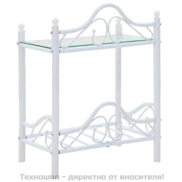 Нощна масичка, стомана и закалено стъкло, 45x30,5x60 см, бяла