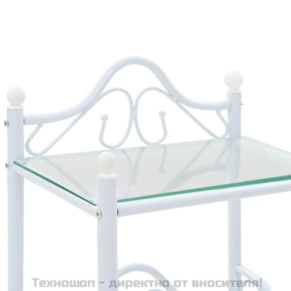 Нощна масичка, стомана и закалено стъкло, 45x30,5x60 см, бяла