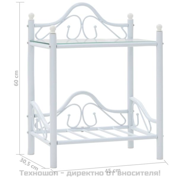 Нощна масичка, стомана и закалено стъкло, 45x30,5x60 см, бяла