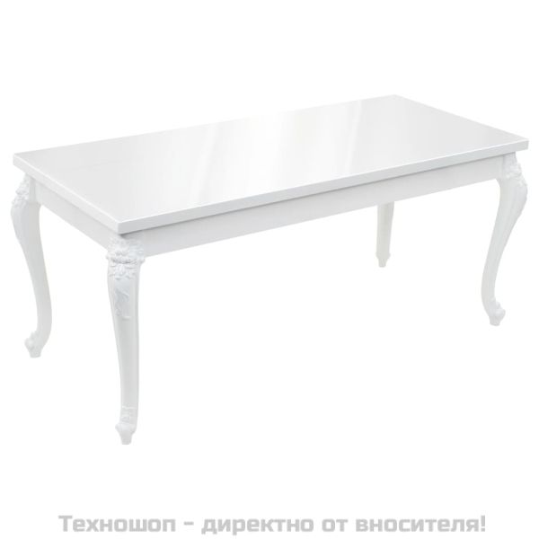 Трапезна маса, 179x89x81 см, висок гланц, бяла