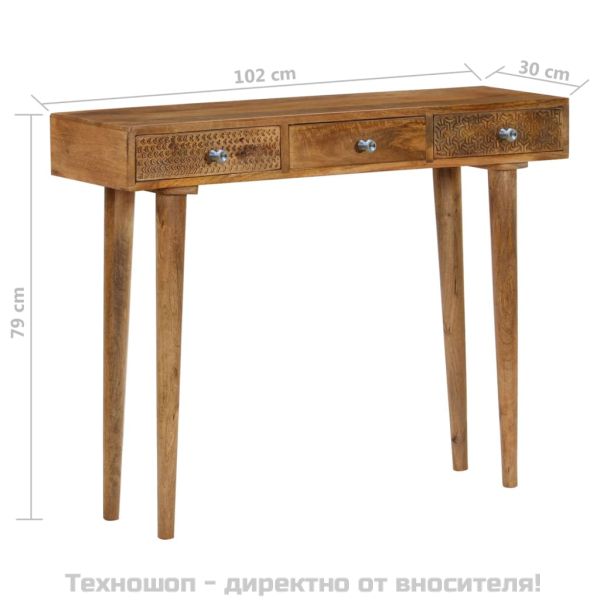 Конзолна маса, мангово дърво масив, 102x30x79 cм