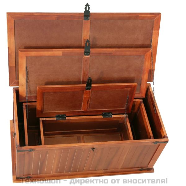 Сандъци за съхранение, 3 бр, акация масив