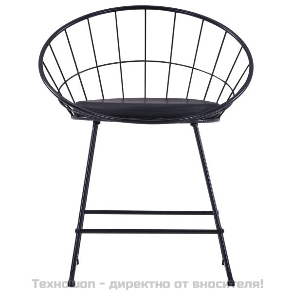 Трапезни столове, седалки изкуствена кожа, 2 бр, черни, стомана