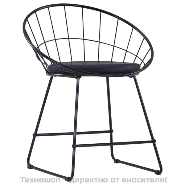 Трапезни столове, седалки изкуствена кожа, 2 бр, черни, стомана