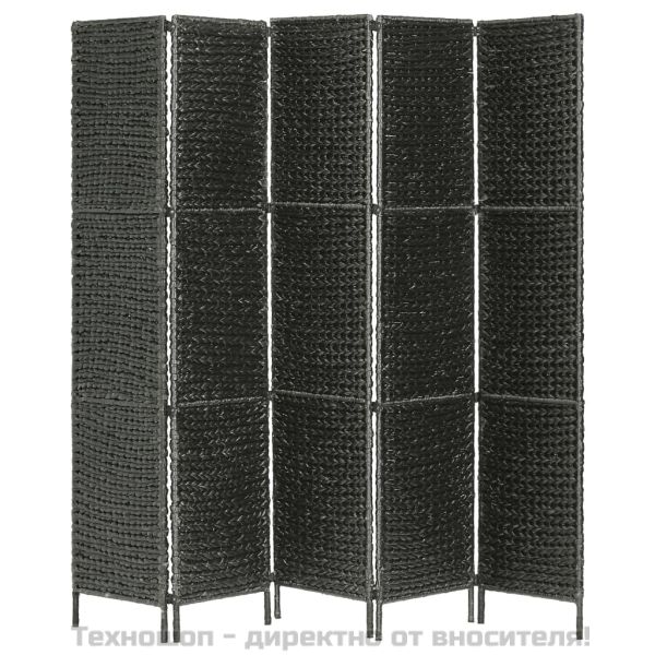 Параван за стая, 5 панела, черен, 193x160 cм, воден хиацинт
