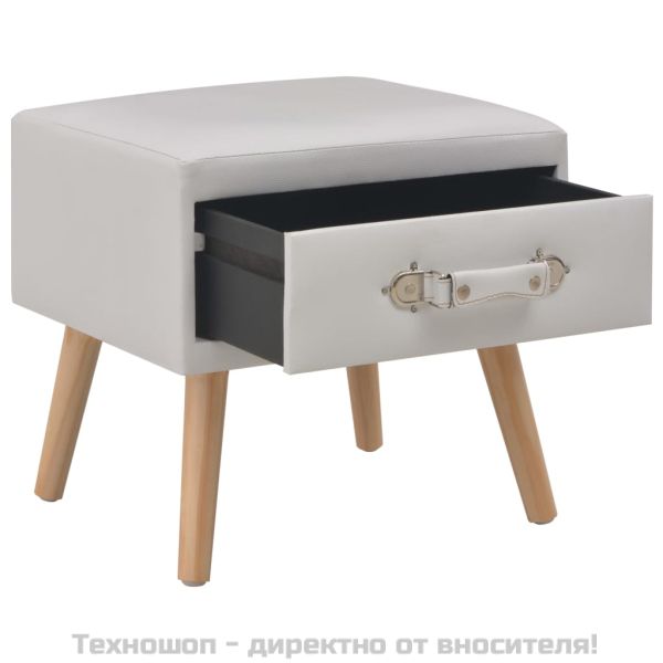 Нощно шкафче, бяло, 40x35x40 см, изкуствена кожа