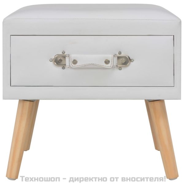 Нощно шкафче, бяло, 40x35x40 см, изкуствена кожа