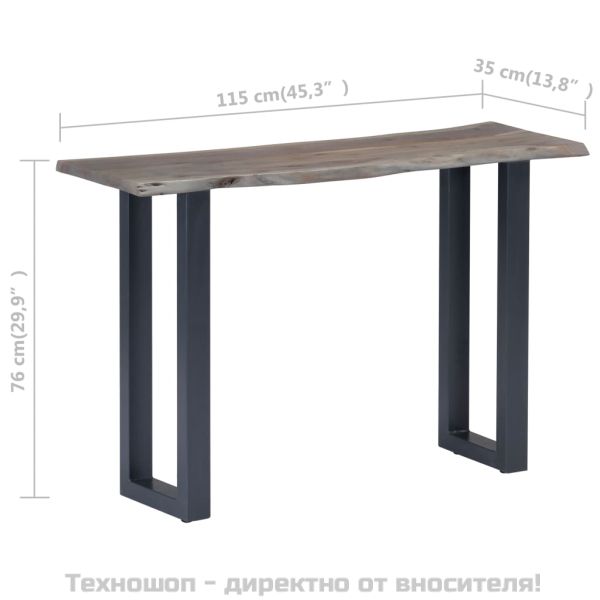 Конзолна маса, сива, 115x35x76 см, акация масив и желязо