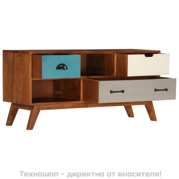 ТВ шкаф с 3 чекмеджета, 110x35x50 см, акация масив
