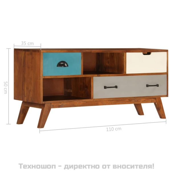 ТВ шкаф с 3 чекмеджета, 110x35x50 см, акация масив