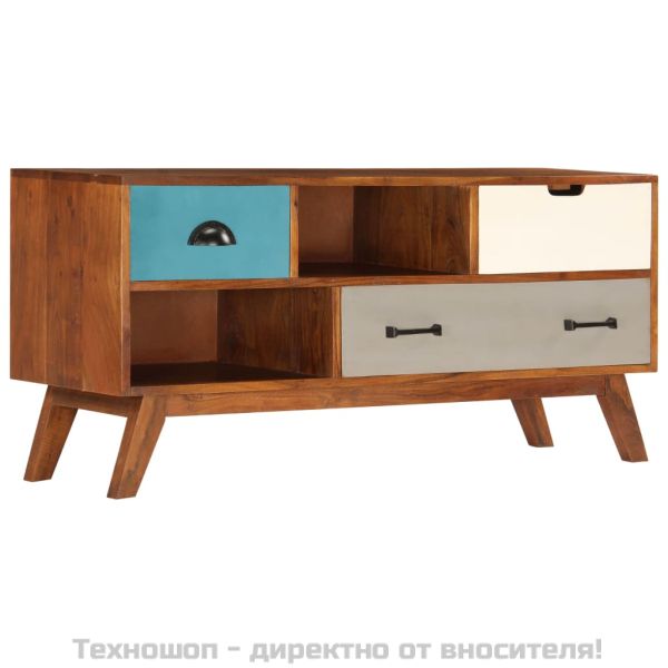 ТВ шкаф с 3 чекмеджета, 110x35x50 см, акация масив