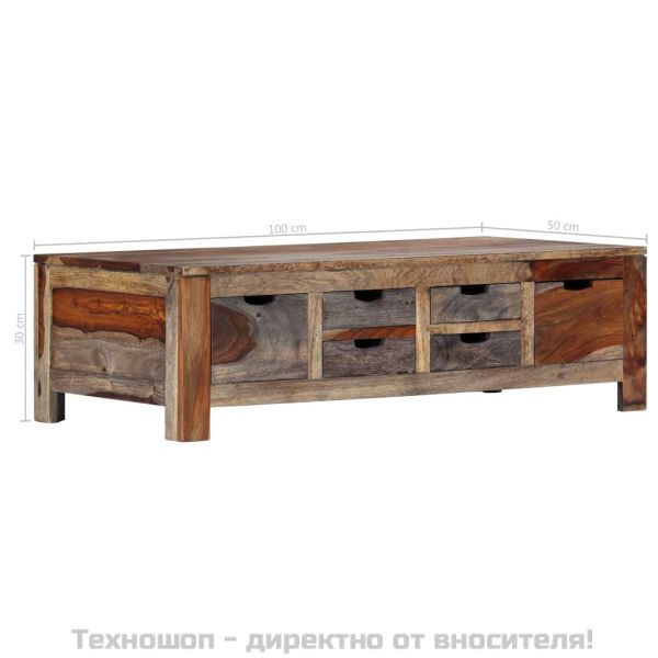 Маса за кафе, сива, 100x50x30 см, акациево дърво масив