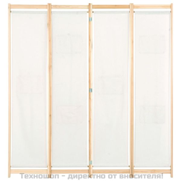 Параван за стая, 4 панела, кремав, 160x170x4 cм, текстил