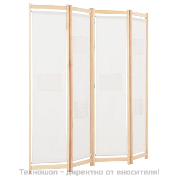 Параван за стая, 4 панела, кремав, 160x170x4 cм, текстил