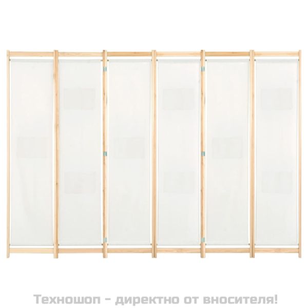 Параван за стая, 6 панела, кремав, 240х170х4 cм, текстил