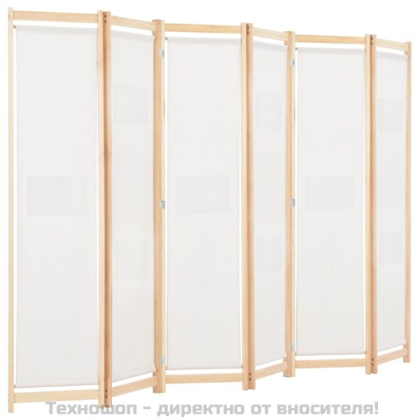 Параван за стая, 6 панела, кремав, 240х170х4 cм, текстил