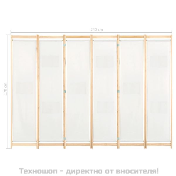 Параван за стая, 6 панела, кремав, 240х170х4 cм, текстил