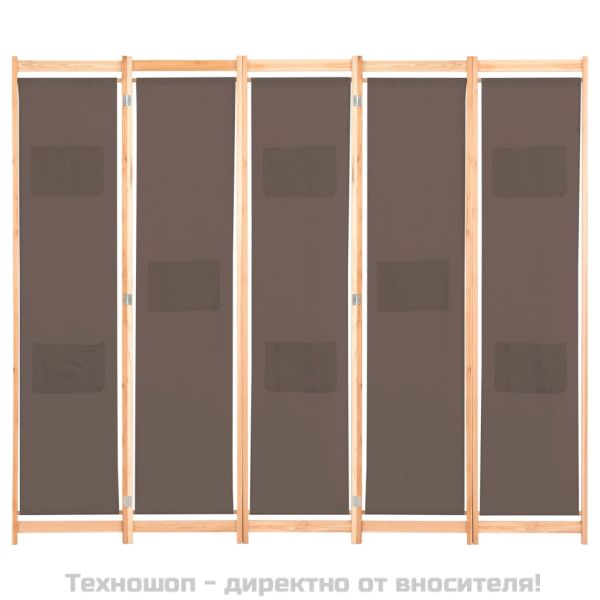 Параван за стая, 5 панела, кафяв, 200x170x4 cм, текстил