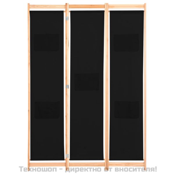 Параван за стая, 3 панела, черен, 120x170x4 cм, текстил