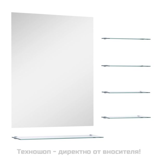 Стенно огледало с 5 рафта, сребристо, 50x60 см