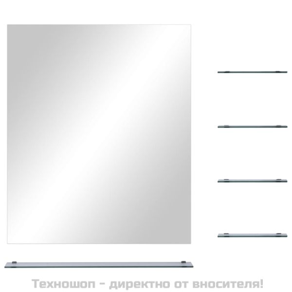 Стенно огледало с 5 рафта, сребристо, 50x60 см