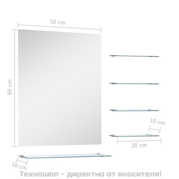 Стенно огледало с 5 рафта, сребристо, 50x60 см