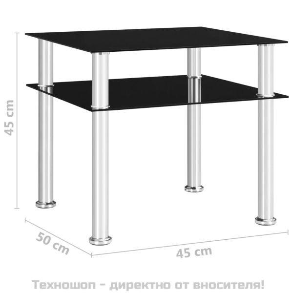 Странична маса, черна, 45x50x45 см, закалено стъкло