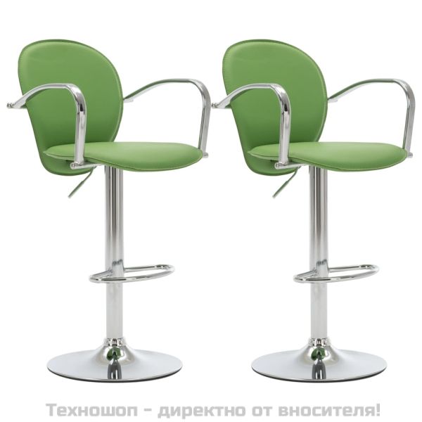 Бар табуретки с подлакътници, 2 бр, зелени, изкуствена кожа
