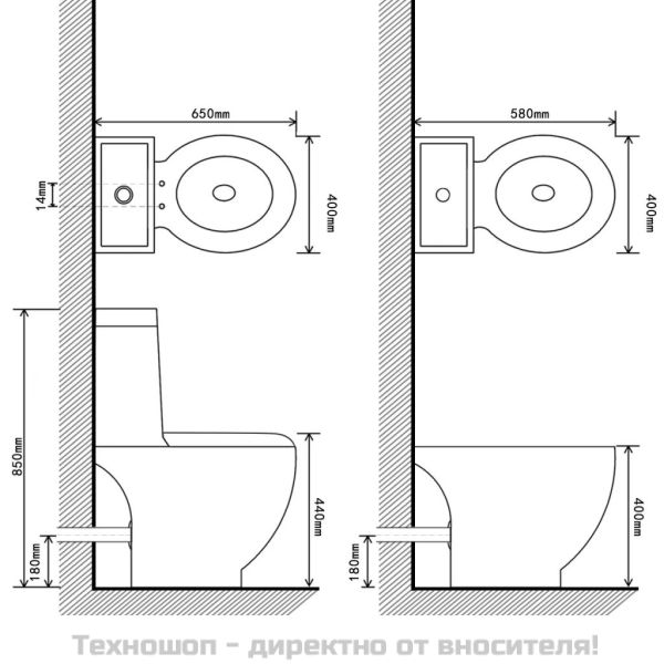 Комплект стояща тоалетна и биде, черна, керамика