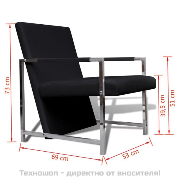 Фотьойли, 2 бр, с хромирана рамка, черни, изкуствена кожа