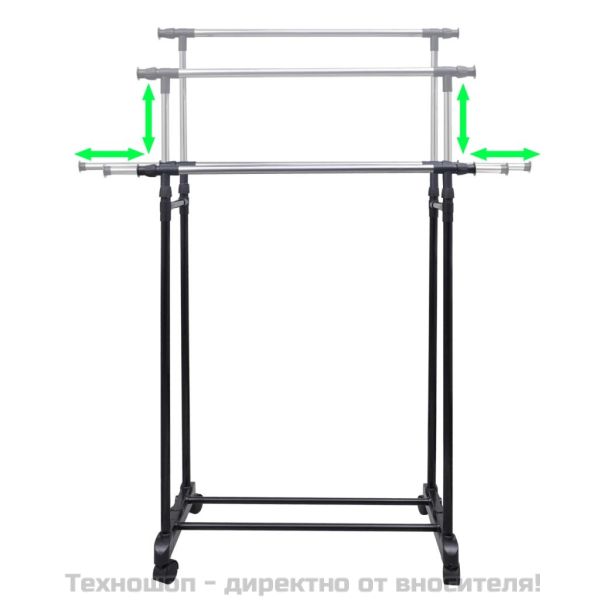 Регулируеми стойки за дрехи, 2 бр, 2 релси