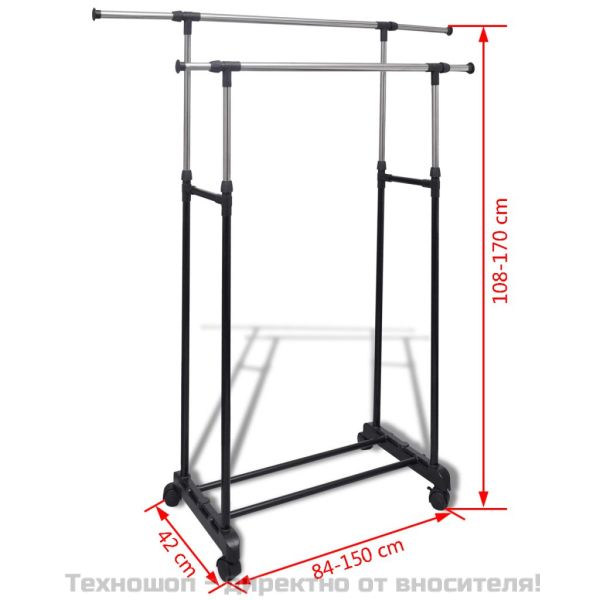 Регулируеми стойки за дрехи, 2 бр, 2 релси