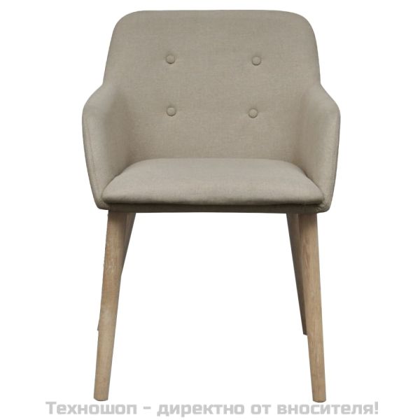 Трапезни столове, 6 бр, бежов плат и дъбова дървесина масив