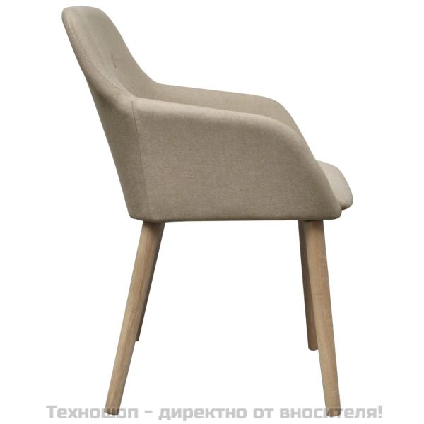 Трапезни столове, 6 бр, бежов плат и дъбова дървесина масив
