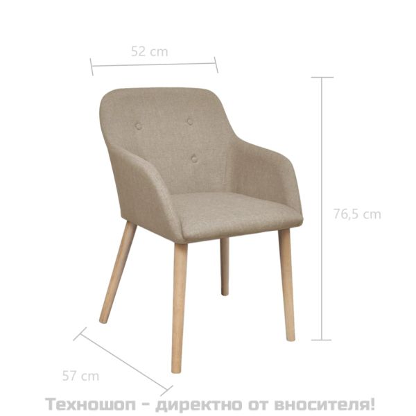 Трапезни столове, 6 бр, бежов плат и дъбова дървесина масив