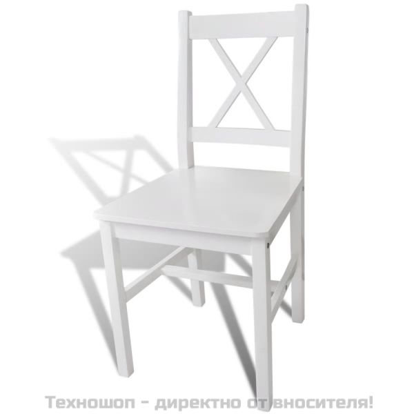 Трапезни столове, 6 бр, бели, борова дървесина