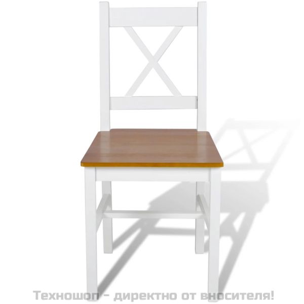 Трапезни столове, 6 бр, бели, борова дървесина