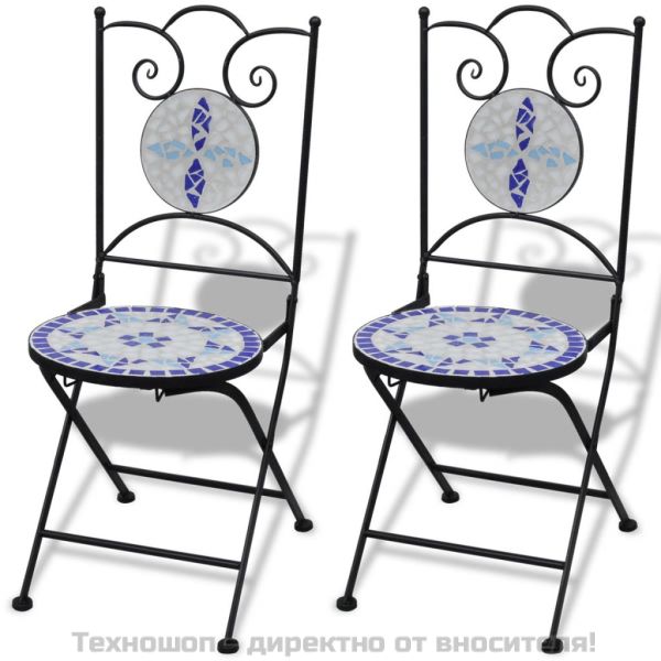 Бистро комплект, 3 части, керамични плочки в синьо и бяло