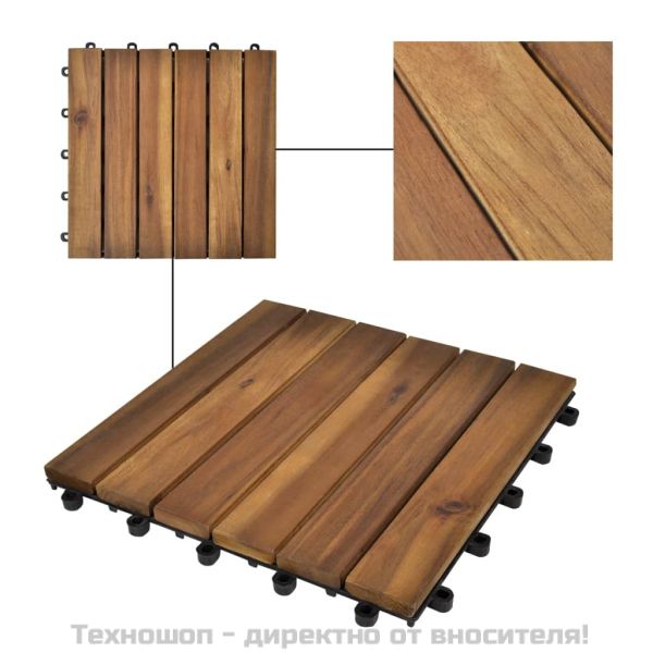 Декинг плочки, вертикален дизайн, 30x30 см, акация, 20 бр